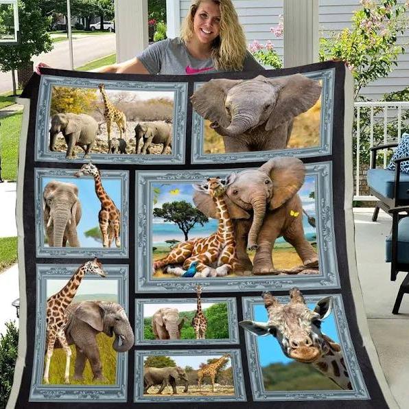 3D Elephant And Giraffe, Elephant And Giraffe Fleece Blanket, Gift For Fleece Blanket, Blanket Sofa Bed, 3D Blanket