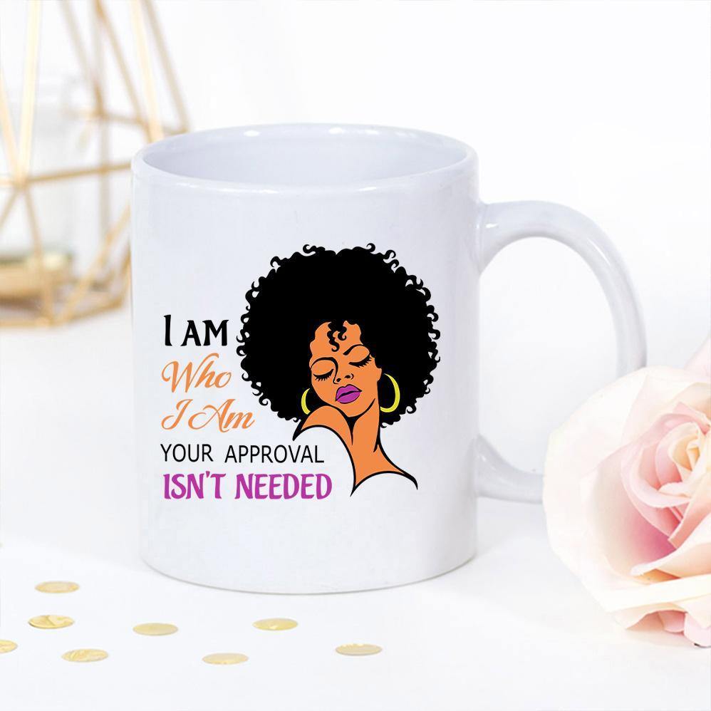 Black Queen Lady Curly Natural Afro African American Ladies Your Approval Isn’T Needed White Mug