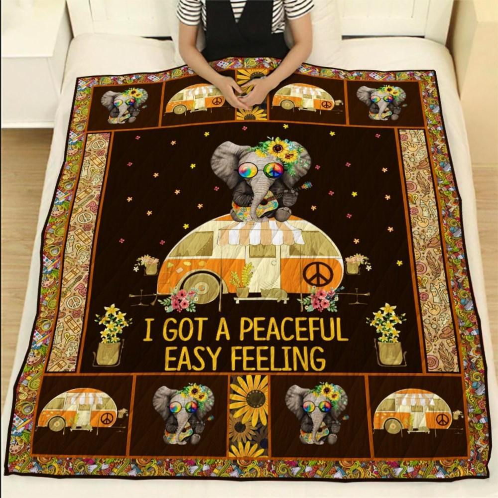 I Got A Peaceful Easy Feeling Camping Hippie Elephant Quilt Blanket