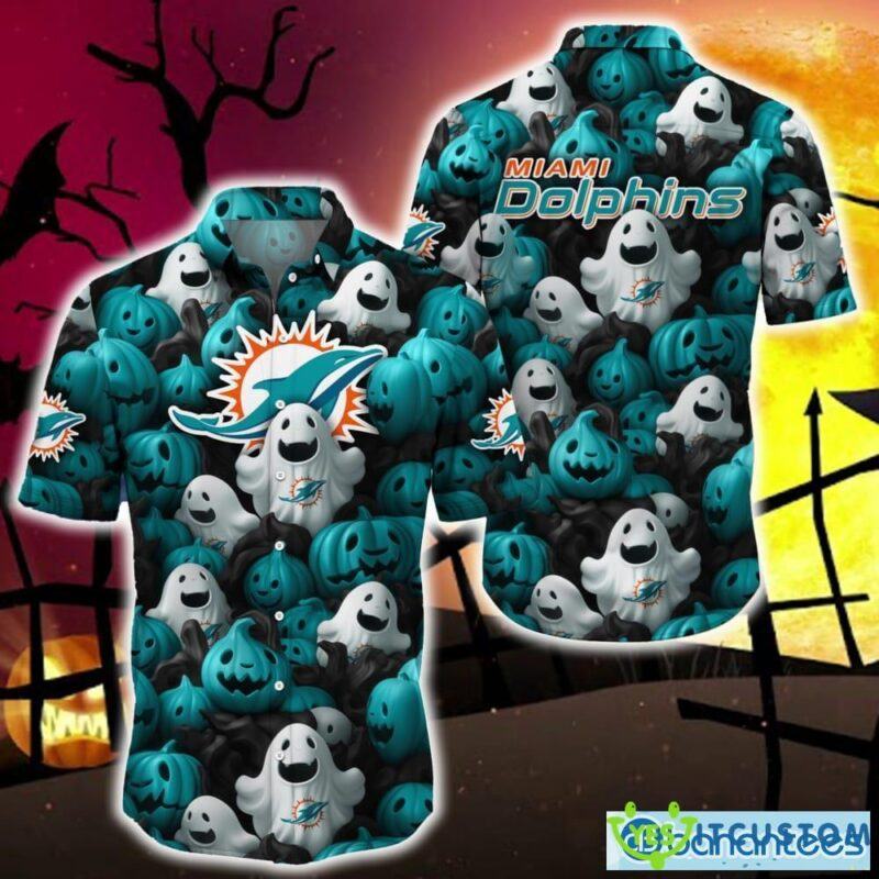 Miami Dolphins Halloween Pumpkin Skull 3D Hawaiian Shirt