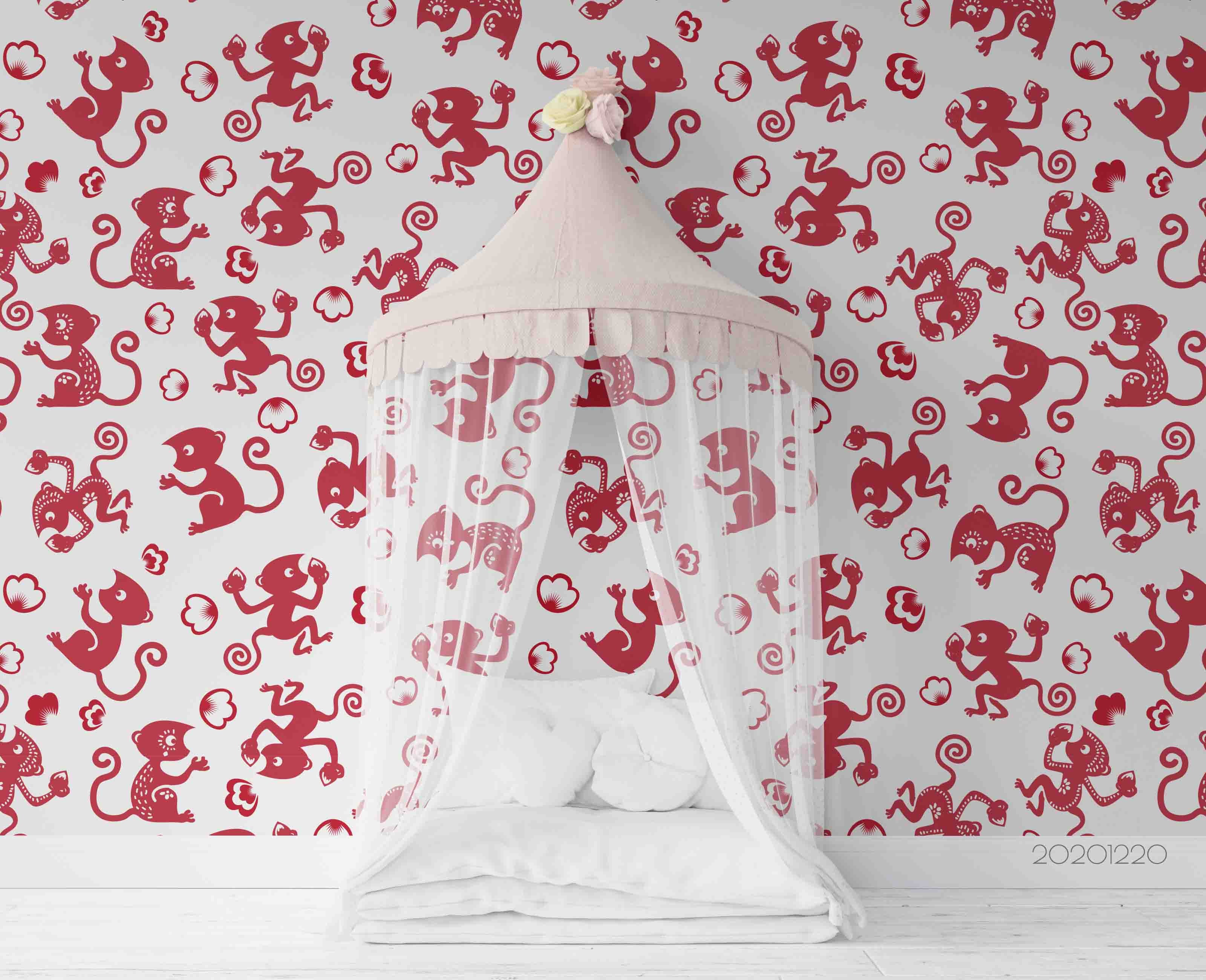 3D Hand Drawn Animal Red Monkey Wall Mural Wallpaper Lqh 87