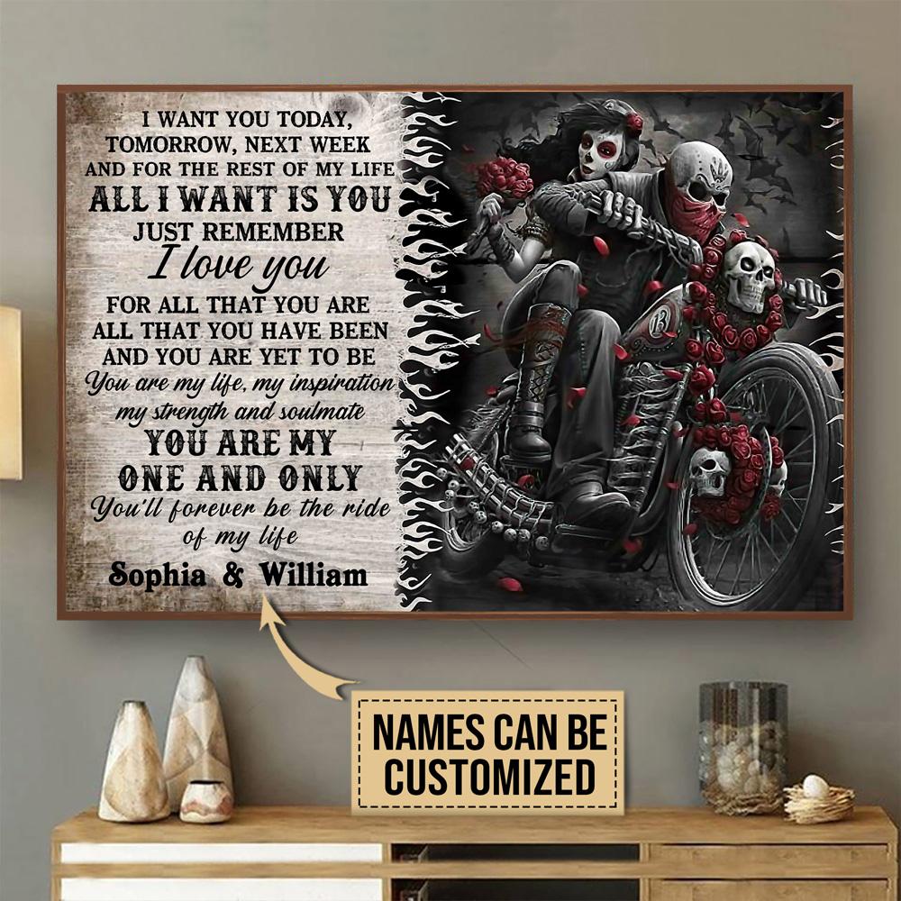 Personalized Canvas, Custom Canvas Prints Motorcycling Skull Couple The Ride Of My Life Customized Poster Print, Canvas Poster Wall Art, Canvas Print Wall Decor