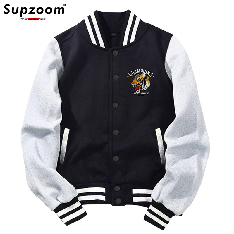 Supzoom New Arrival Rib Sleeve Cotton Top Fashion Tiger Logo Single Breasted Casual Bomber Baseball Jacket Loose Cardigan Coat alx