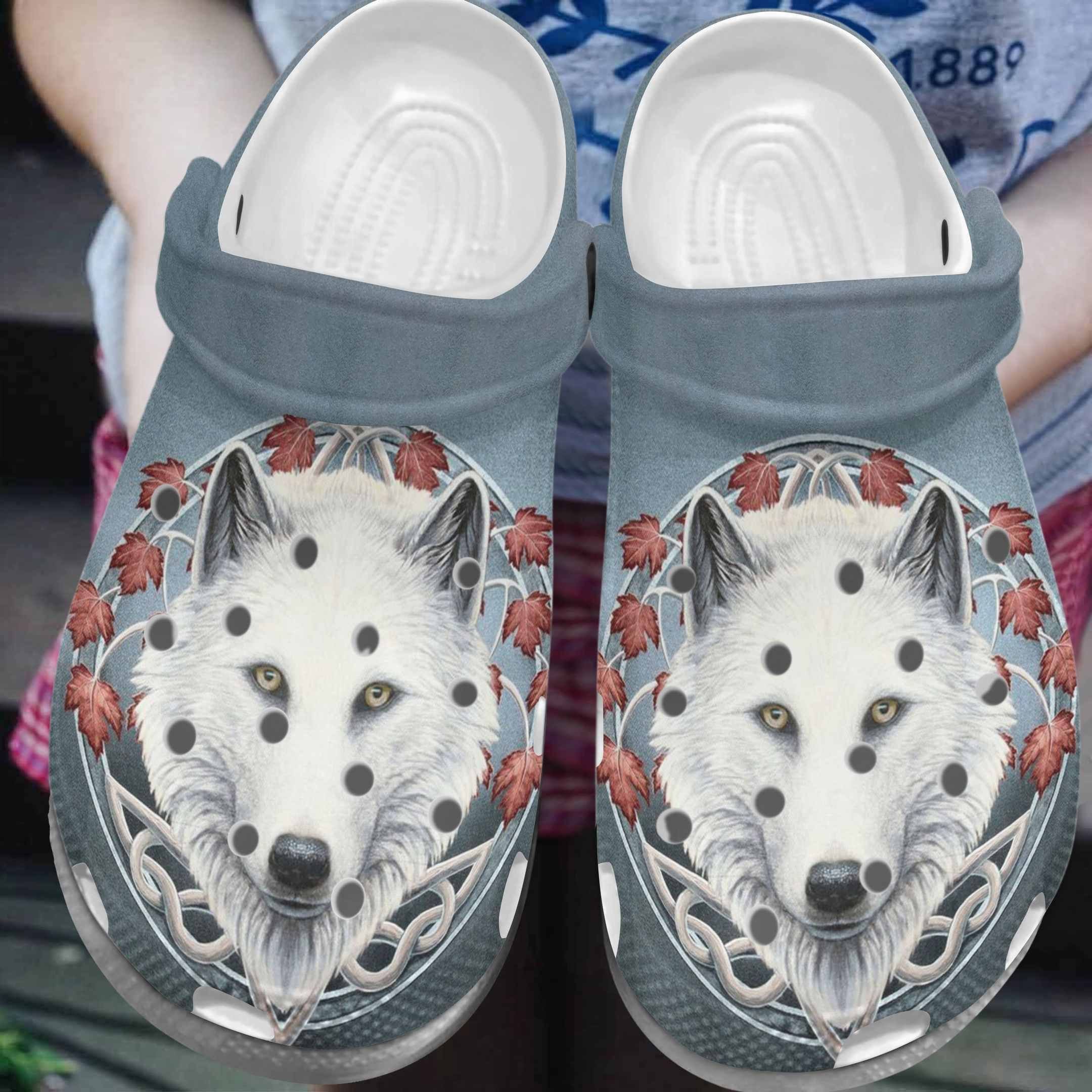 White Wolf Look Shoes – Wolf Forest Crocbland Clog Birthday Gifts For Men Women