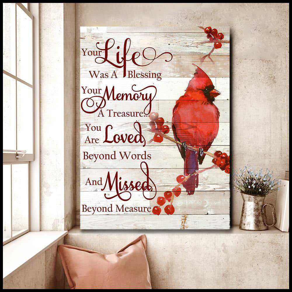 Your Life Was A Blessing Cardinal Premium Wall Art Canvas