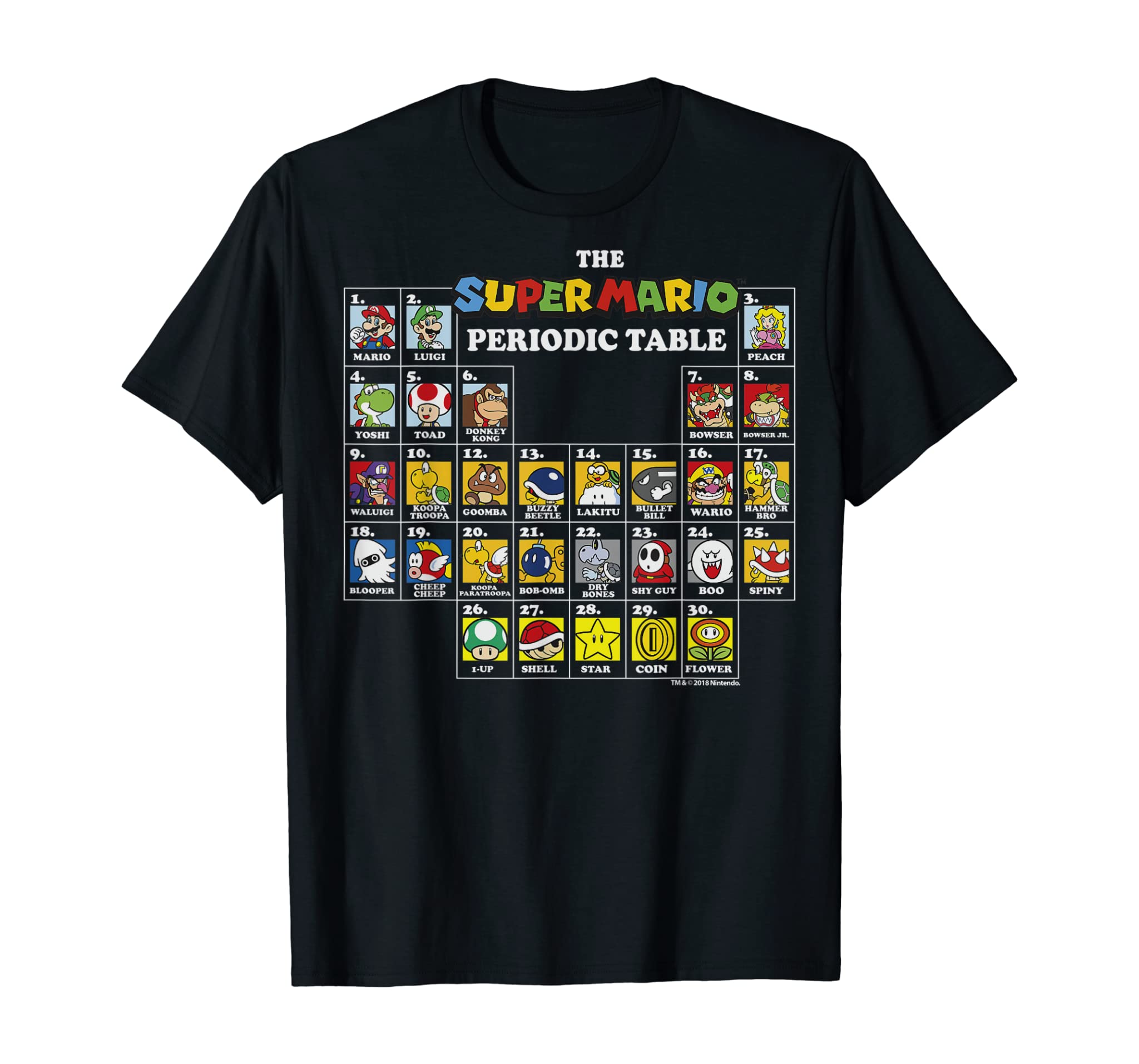 Super Mario Periodic Table Of Characters Graphic T-Shirt T-Shirt