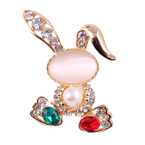 Rhinestone Opal Rabbit Brooch Pin For Women Girl Fashion Imitation Pearls Animal Lapel Pins Dress Accessories Christmas Gift alx