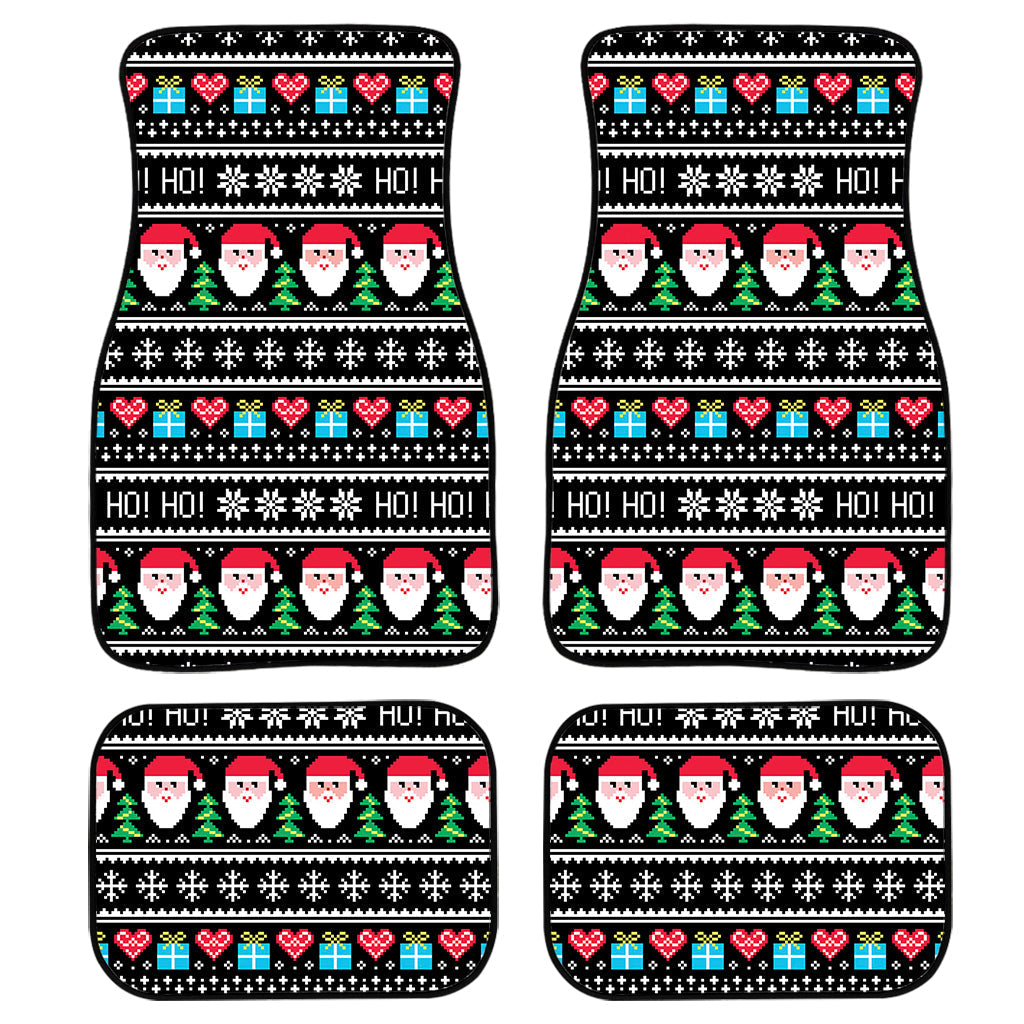 Pixel Christmas Santa Claus Print Front And Back Car Floor Mats, Front Car Mat