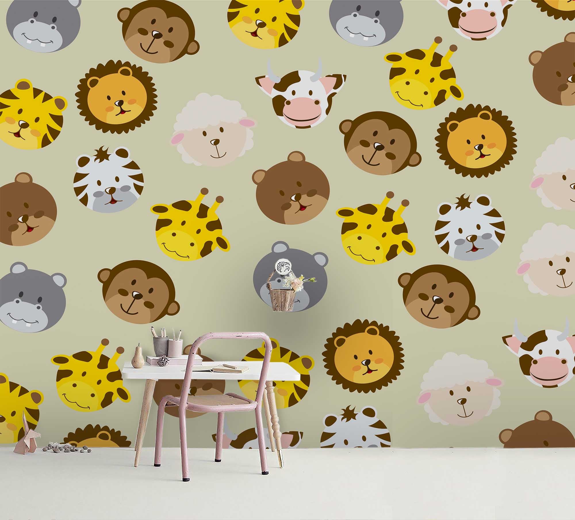 3D Cartoon Animal Head Wall Mural Wallpaper A101 Lqh