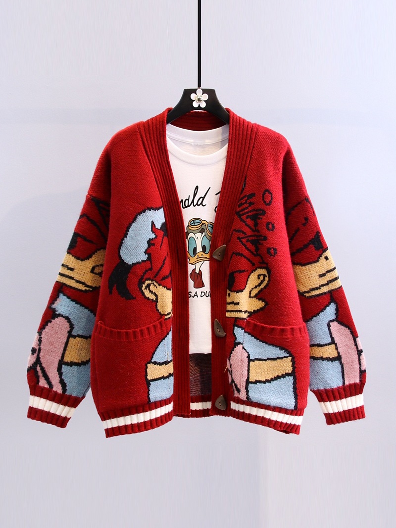 Vintage Donald Duck Sweater Coat Women’s 2022 New Relaxed Outwear Lazy Style Thick Knitted Cardigan Women cropped cardigan alx