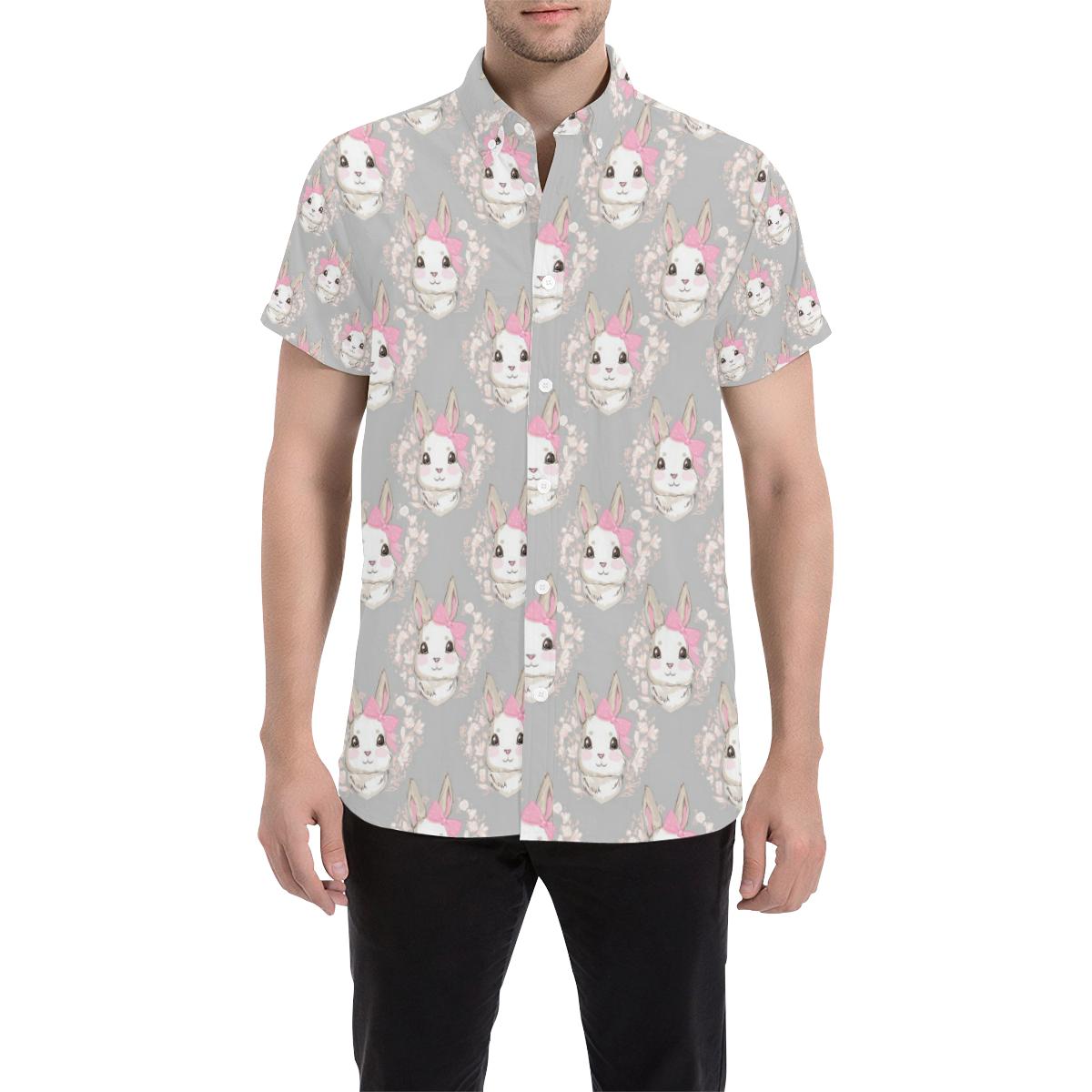 Rabbit Pattern Print Design Rb07 Men Button Up Shirt