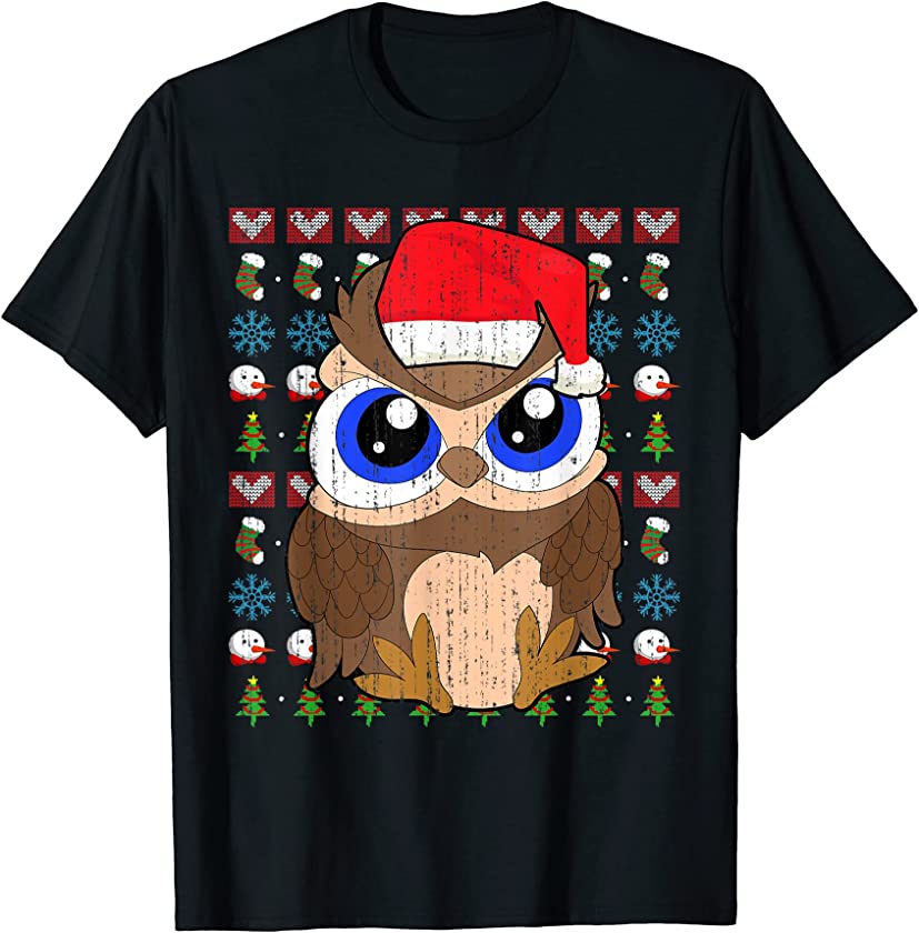 Ugly Christmas Forest Animal Bird Lover Merry Xmas Cute Owl T-Shirt