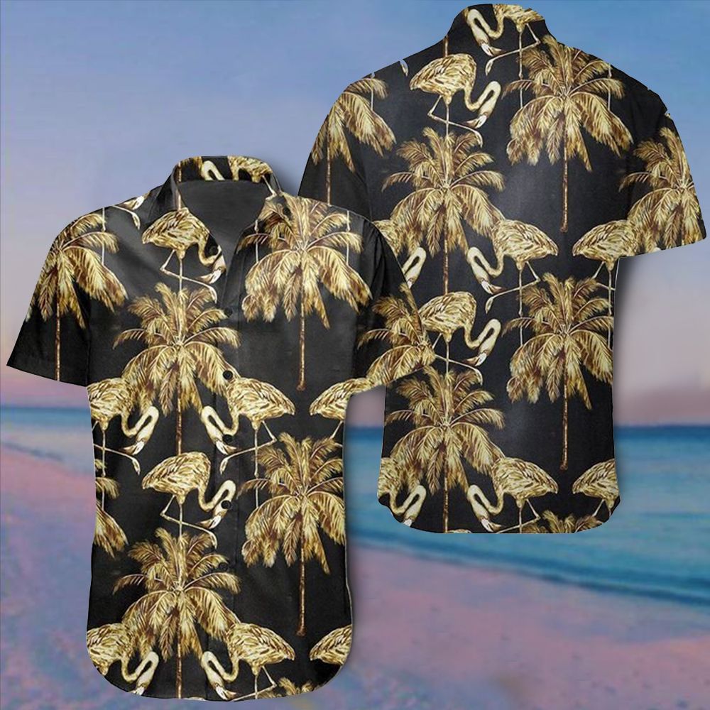 Flamingo Black And Gold Hawaii Shirt For Men Ha41345