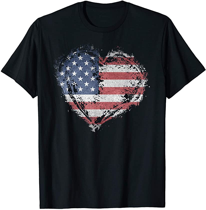 Vintage USA Heart Shape American Flag Stylish Design T-Shirt