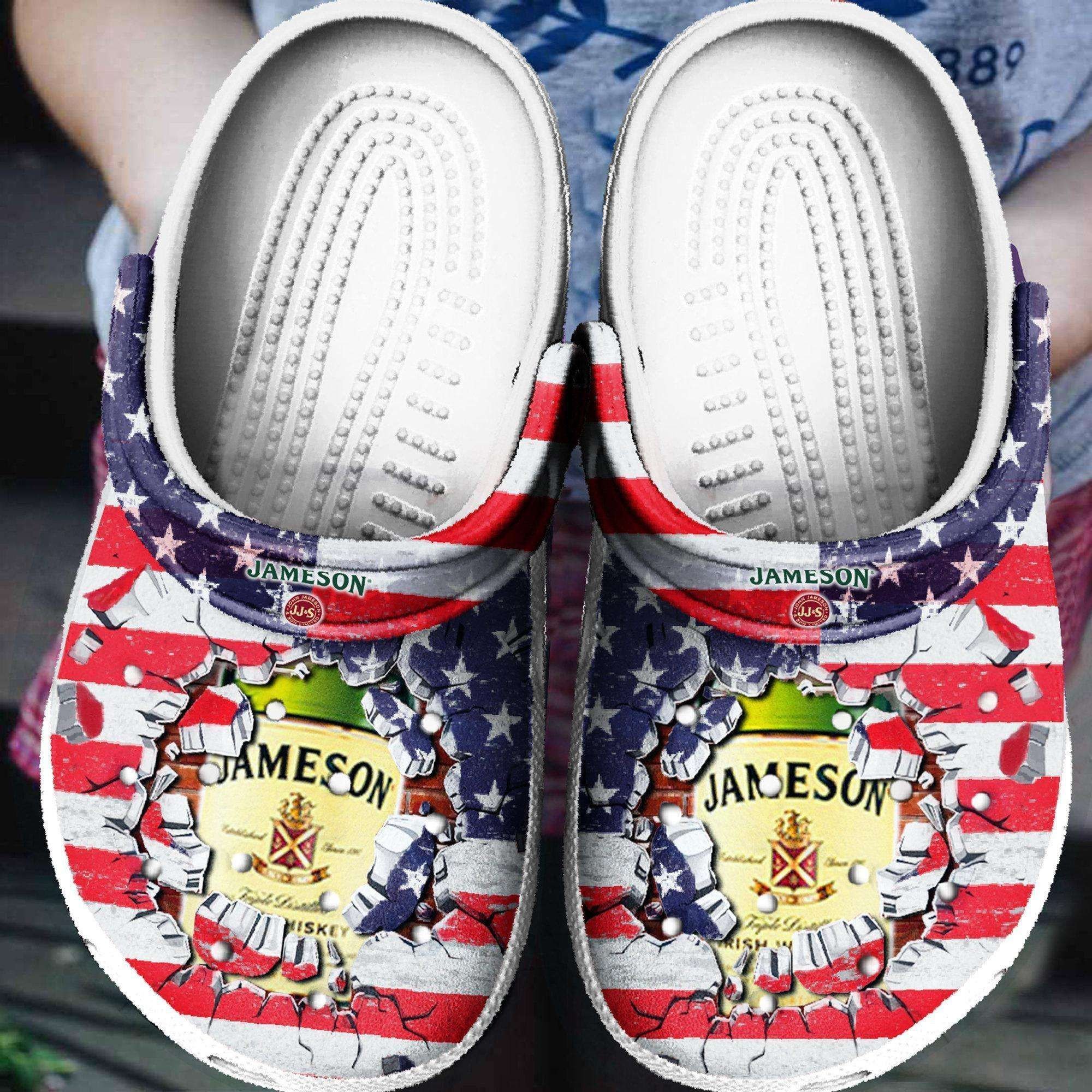 Drink Jameson Broken Wall American Flag Clogs Clogband Clogs, Comfy Footwear