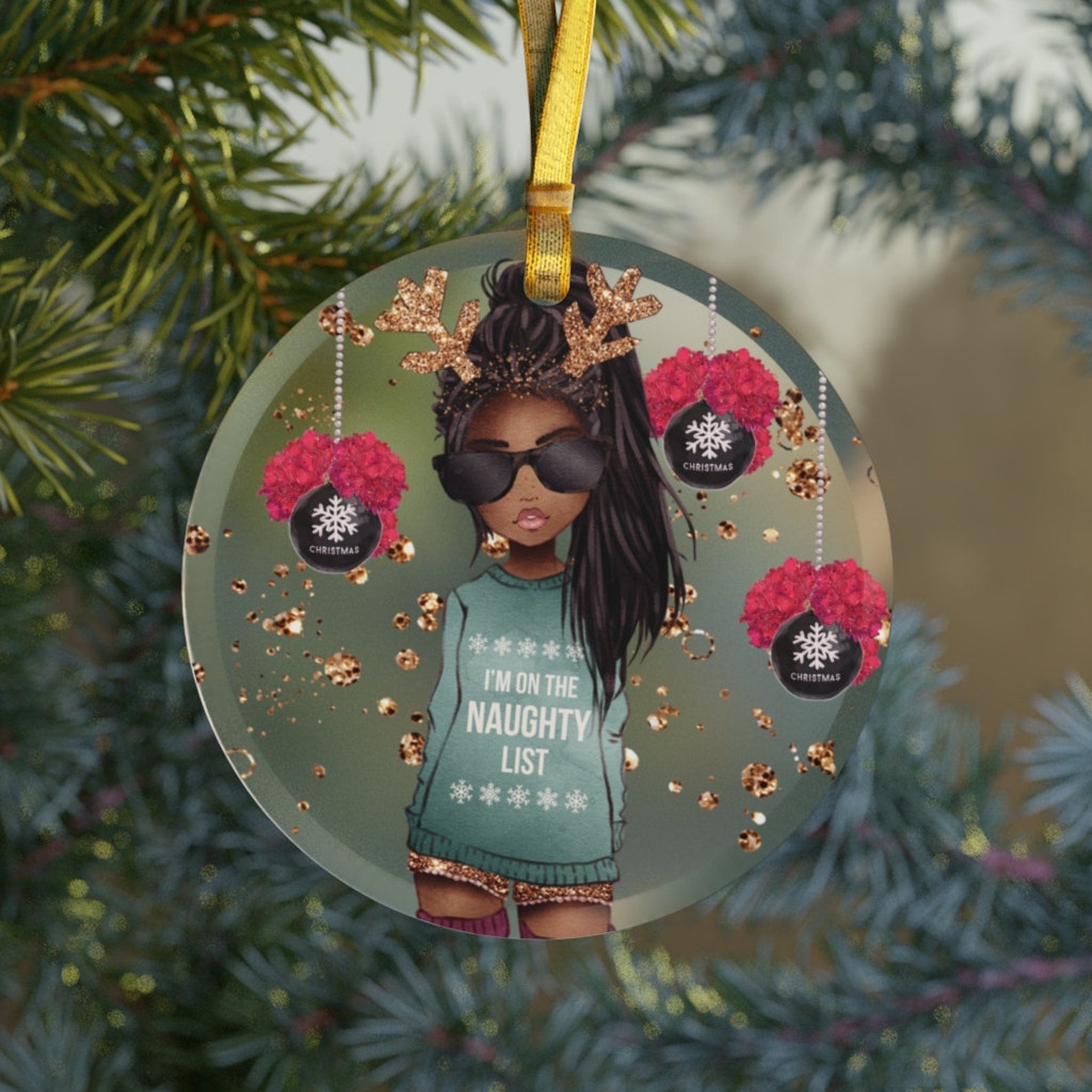 Black Girl Glasson The Naughty Listblack Girl College Dorm Decorationhbcu Sorority Gift Friend Christmas Ornament