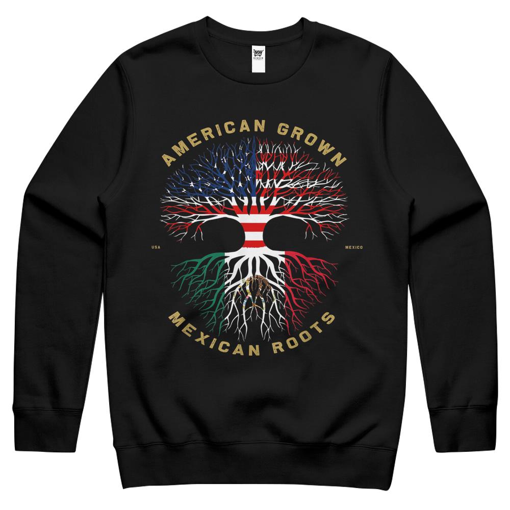 American Grown With Mexican Roots Tree Usa Flag Unique Gifts Crewneck Sweatshirt