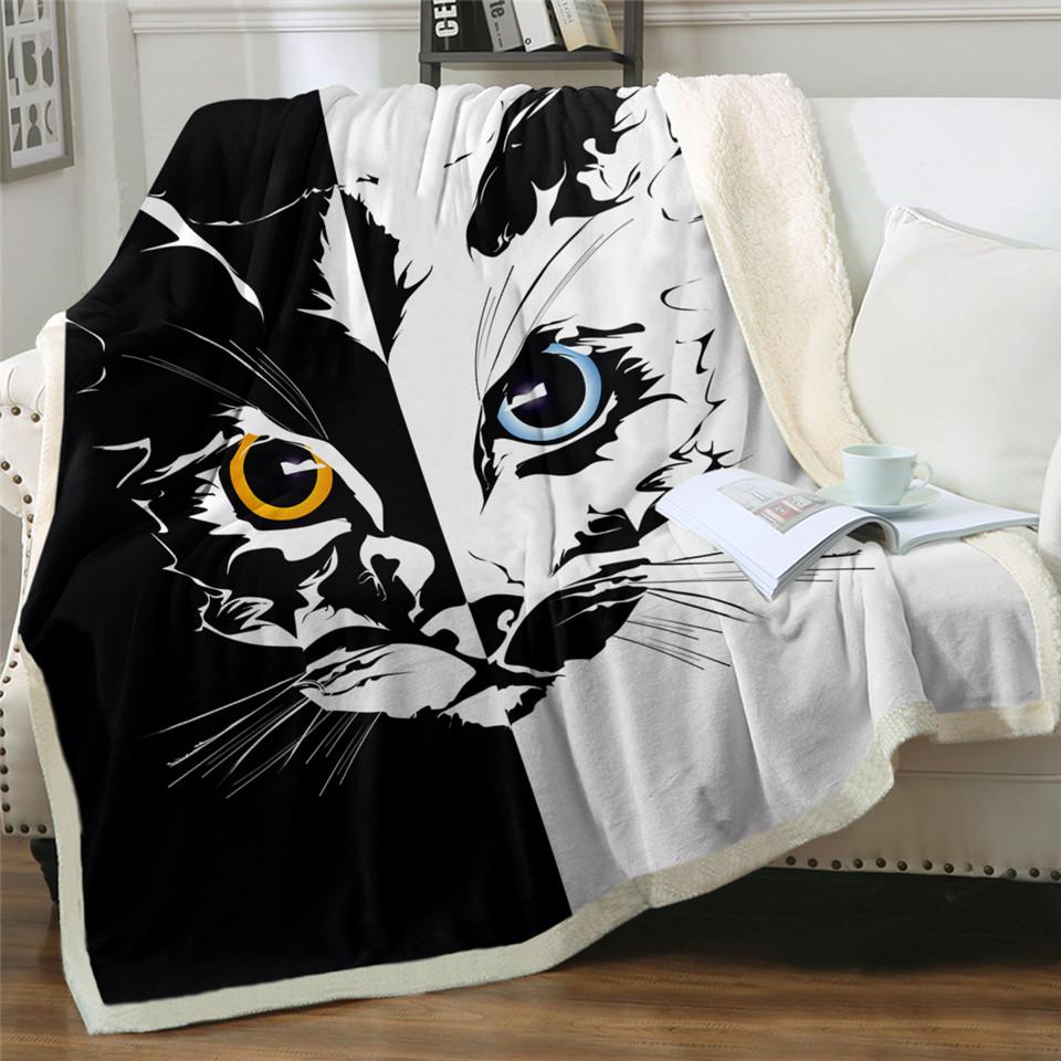 Black White Cat Fleece Blanket Gift For Cat Lovers Friend Family Cat Blanket Birthday Family Gift Home Decor Bedding Couch Sofa Soft And Comfy Cozy