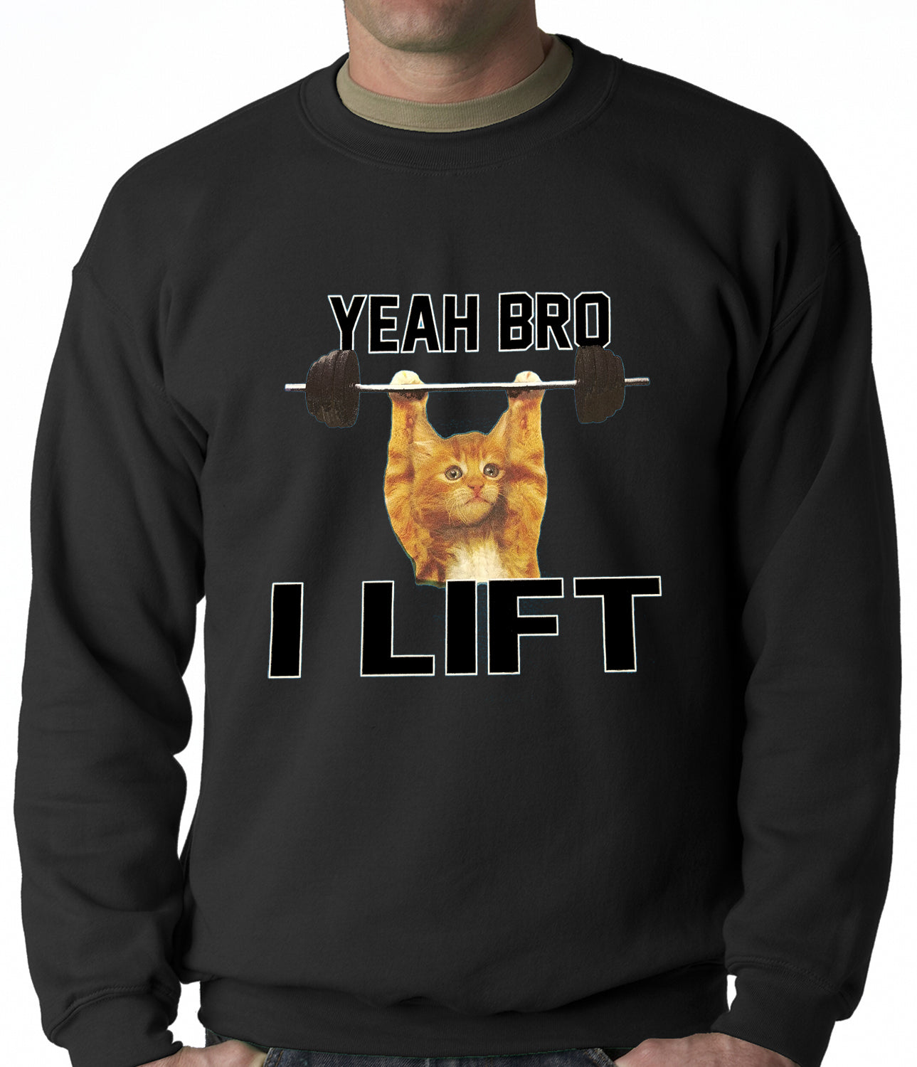 Yeah Bro I Lift Kitten Barbell Crewneck Sweatshirt