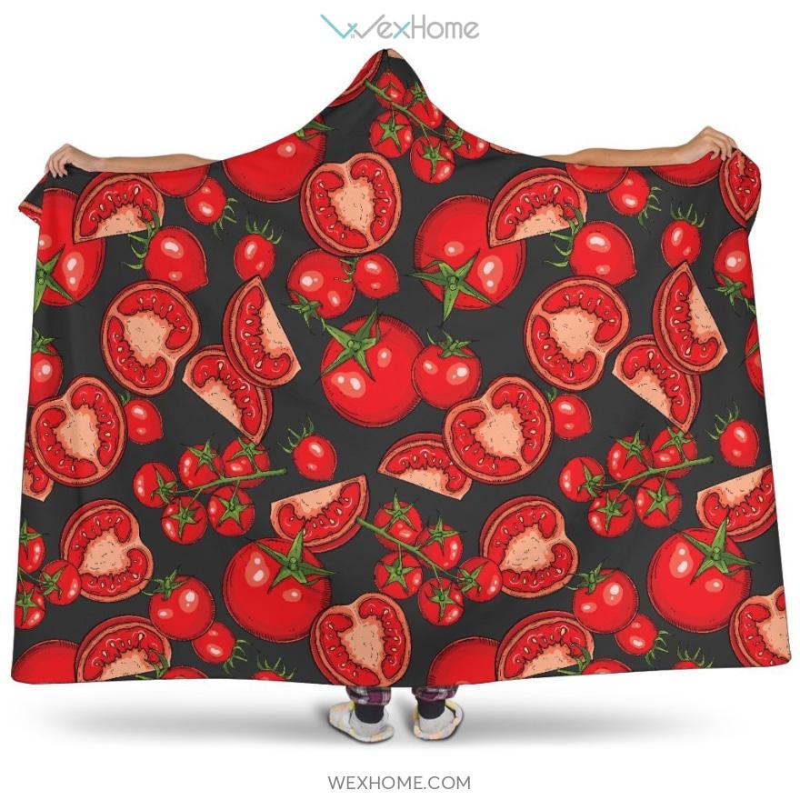 Tomato Black Background Hooded Blanket