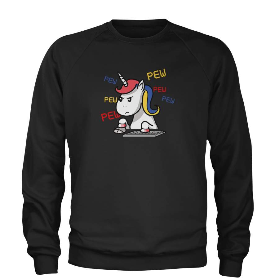 Gamer Unicorn Pew Pew Adult Crewneck Sweatshirt T-Shirt