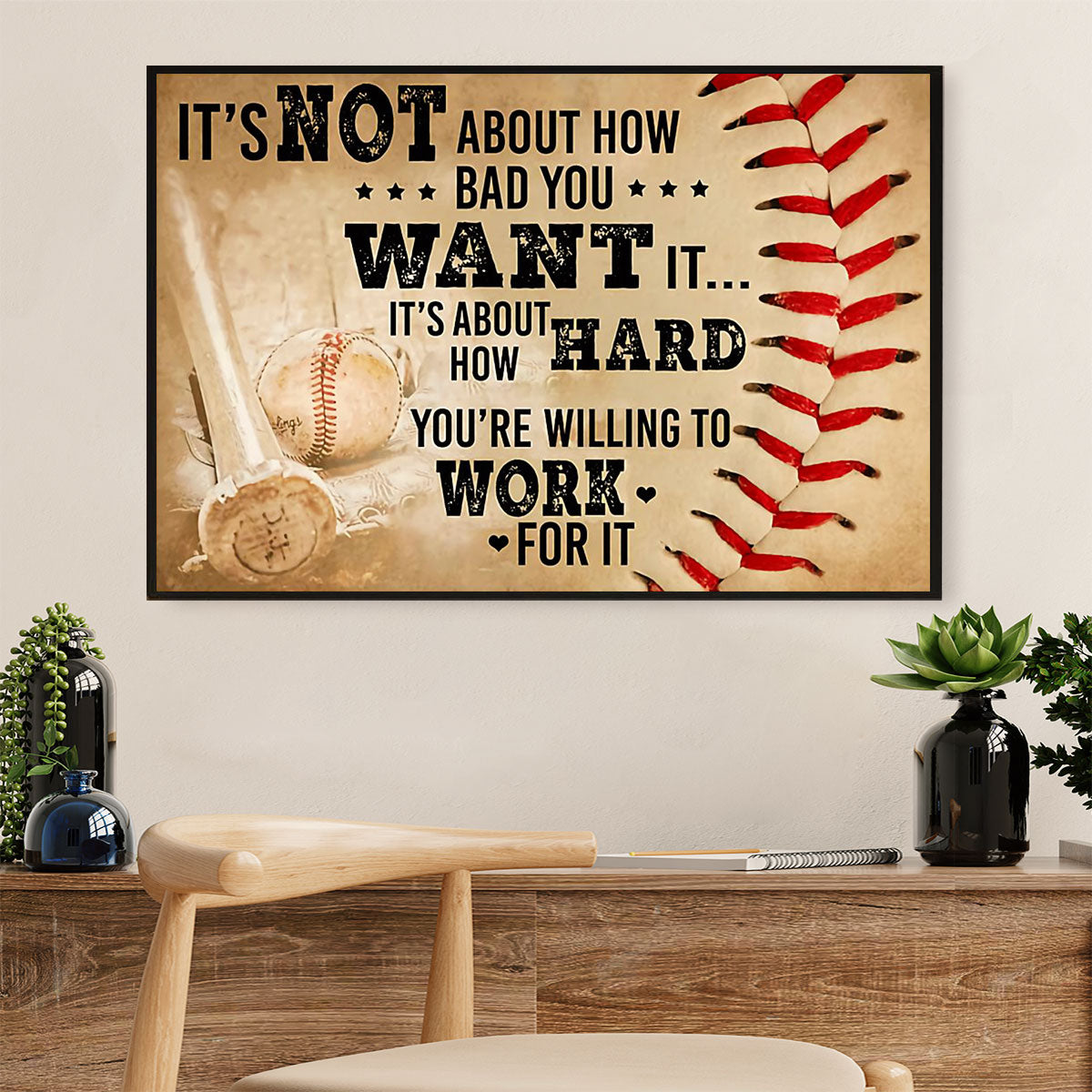 Baseball Canvas Wall Art Prints | Work For It | Home Décor Gift For Baseball Players