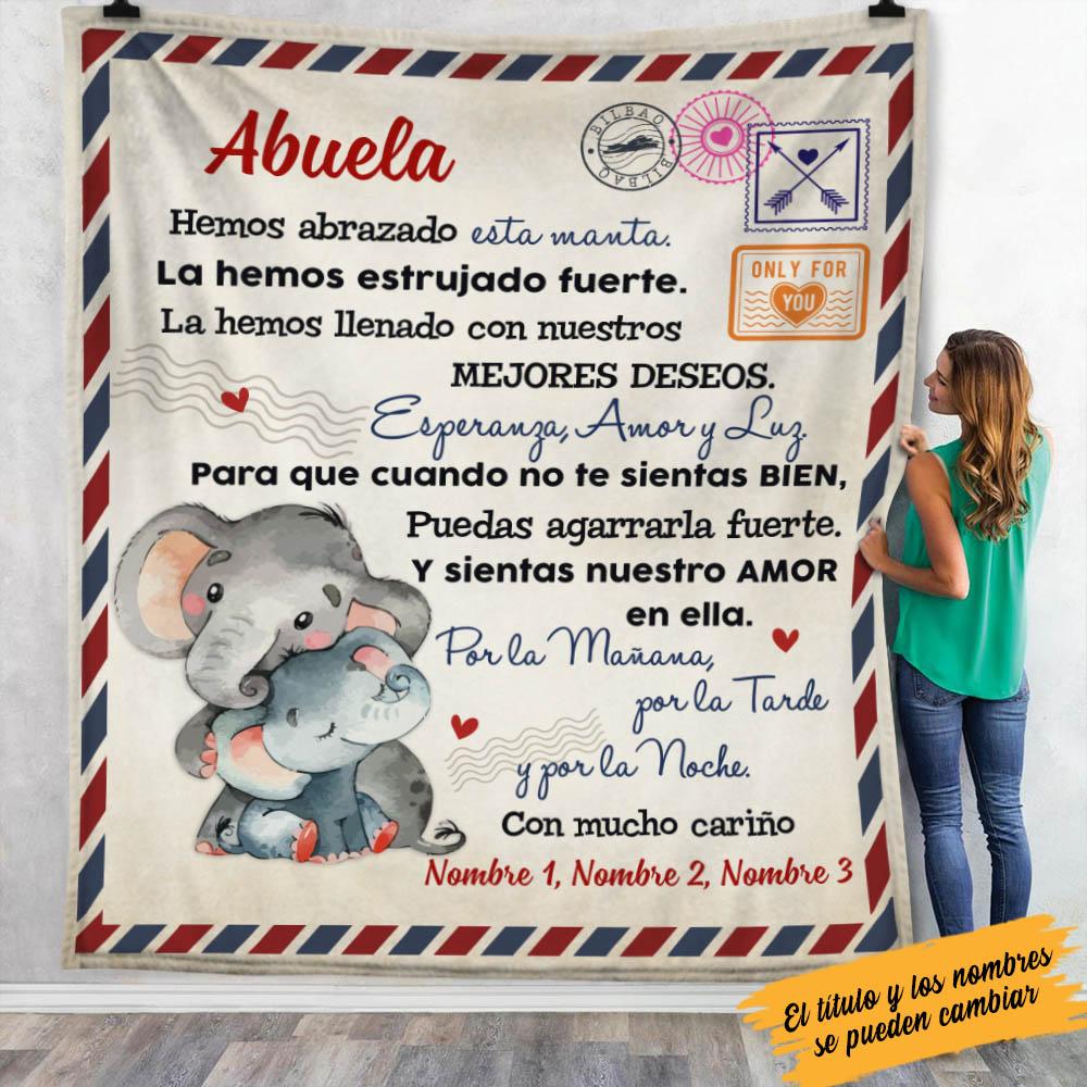 [Personalized Name] Spanish Mamá Abuela Elephant Mom Grandma Fleece Blanket, Sherpa Blanket, Gift For Parent, Family Member, Friends Gift, Christmas Gift, Home Decor, Home Living