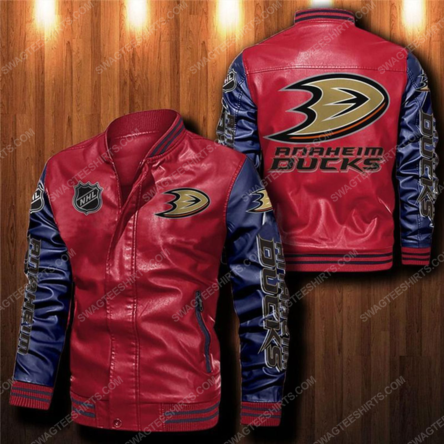 [Special Edition] Anaheim Ducks All Over Print Leather Bomber Jacket – Maria