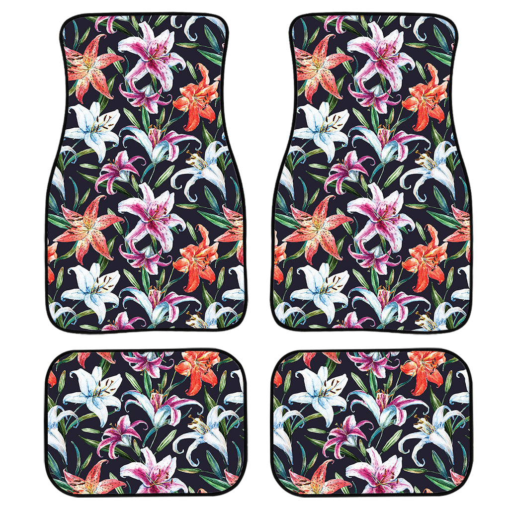 Watercolor Lily Flowers Pattern Print Front And Back Car Floor Mats, Front Car Mat