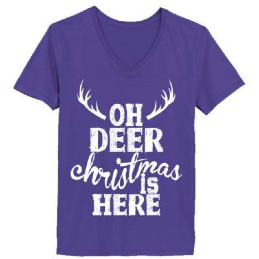 AGR Oh Deer Christmas Is Here – Ladies’ V-Neck T-Shirt