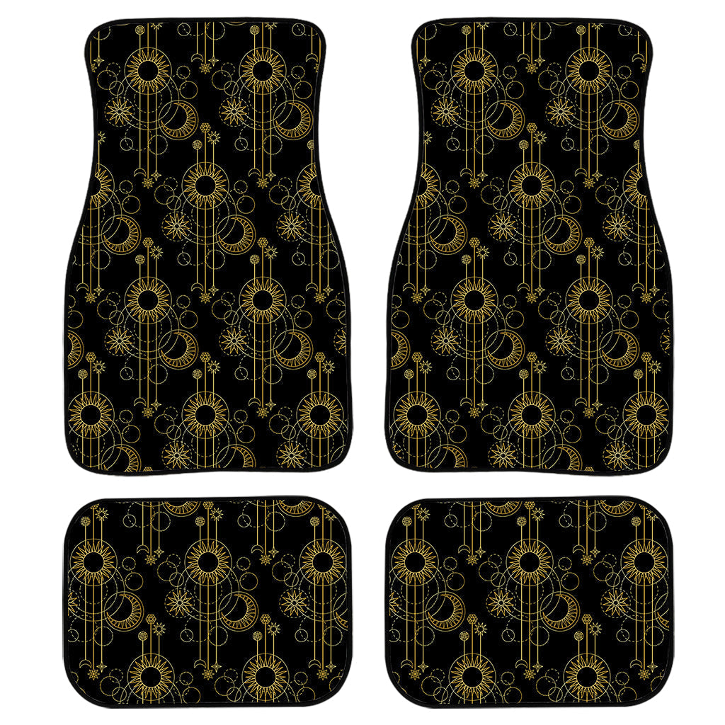 Gold Sun And Moon Pattern Print Front And Back Car Floor Mats, Front Car Mat