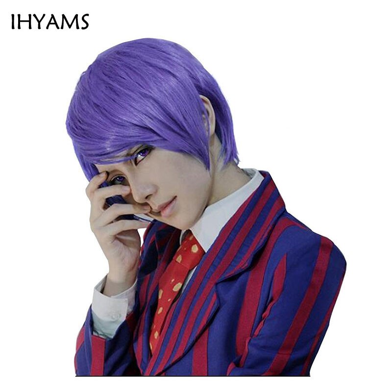 Tokyo Ghoul Shuu Tsukiyama Purple Short Synthetic Hair Cosplay Wig For Halloween Party Costume + Wig Cap alx