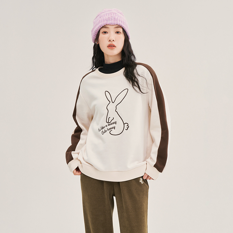 Toyouth Women Fleece Sweatshirt 2022 Winter Long Sleeve O Neck Loose Hoodie Cute Bunny Print Pink Beige Casual Chic Pullover alx