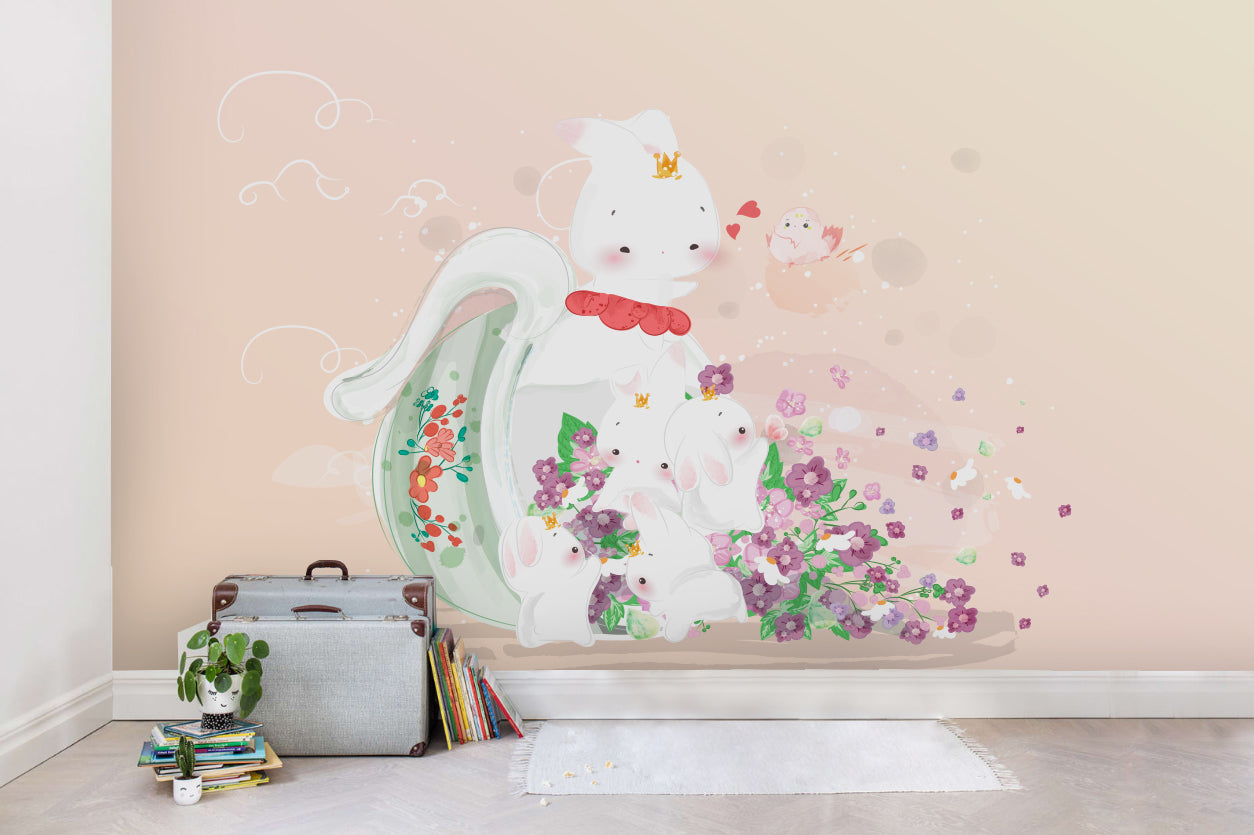 3D Rabbit Floral Bird Wall Mural Wallpaper  Sww 1