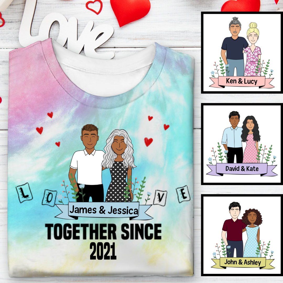 Couple Together Valentine Personalized Tie Dye Shirt Sweatshirt Hoodie Ap702
