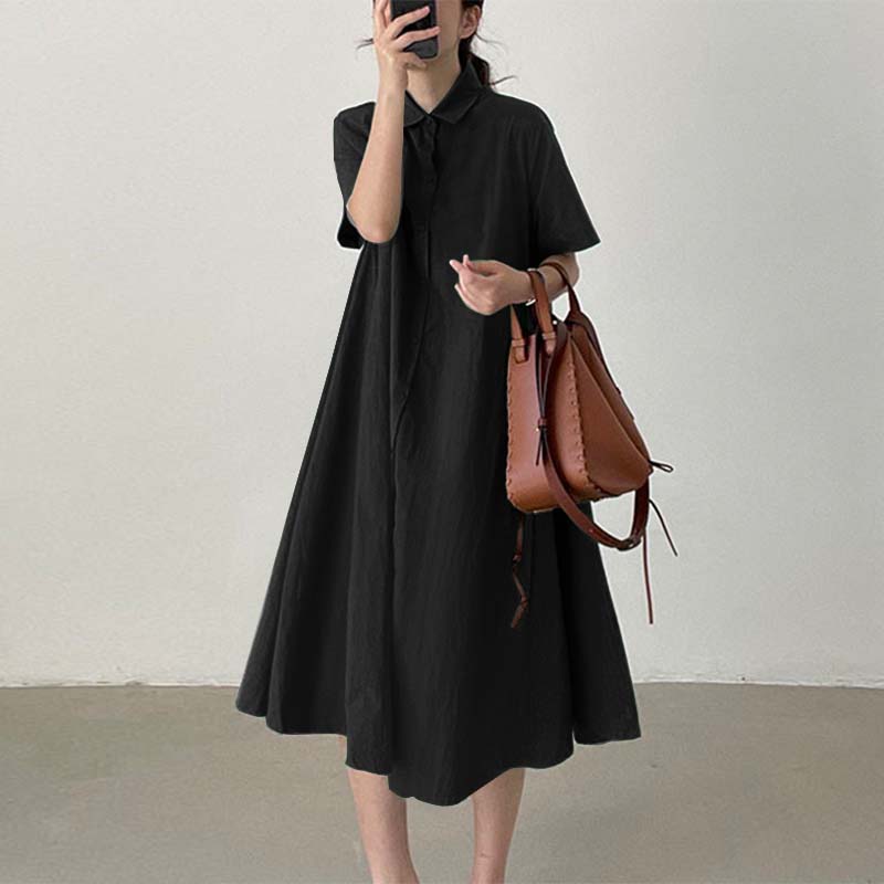 Summer Shirt Dress 2022 ZANZEA Women Elegant Lapel Neck Short Sleeve Sundress Casual Solid Buttons Dowm Loose Vestidos Oversize alx