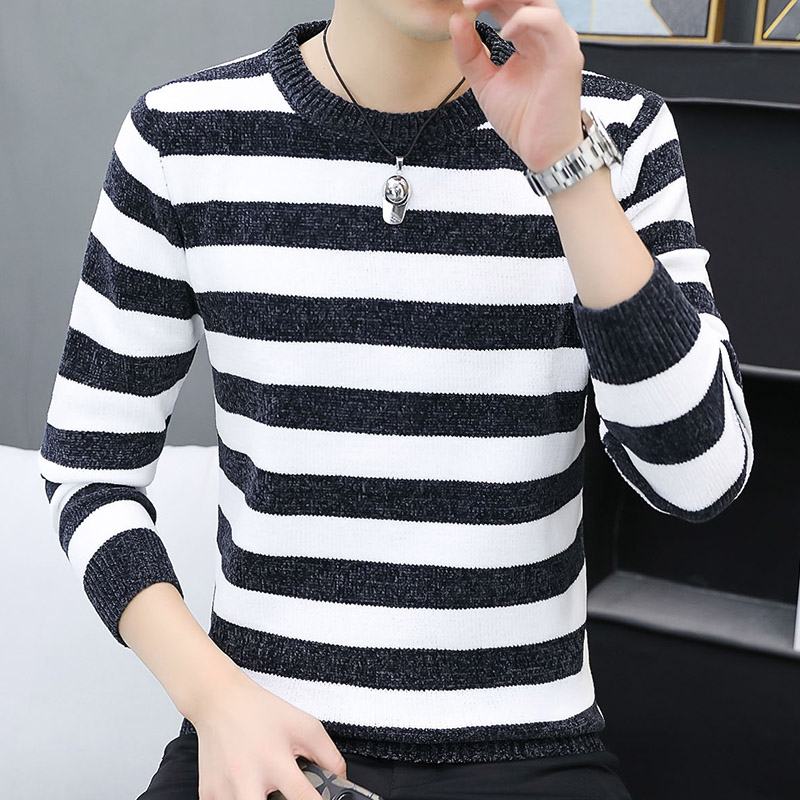 2022 New Autumn Winter Thick Warm Fashion Striped Korean Sweater Men Trend Brand Pullovers Sweatshirt High Quality Knitwear Male alx