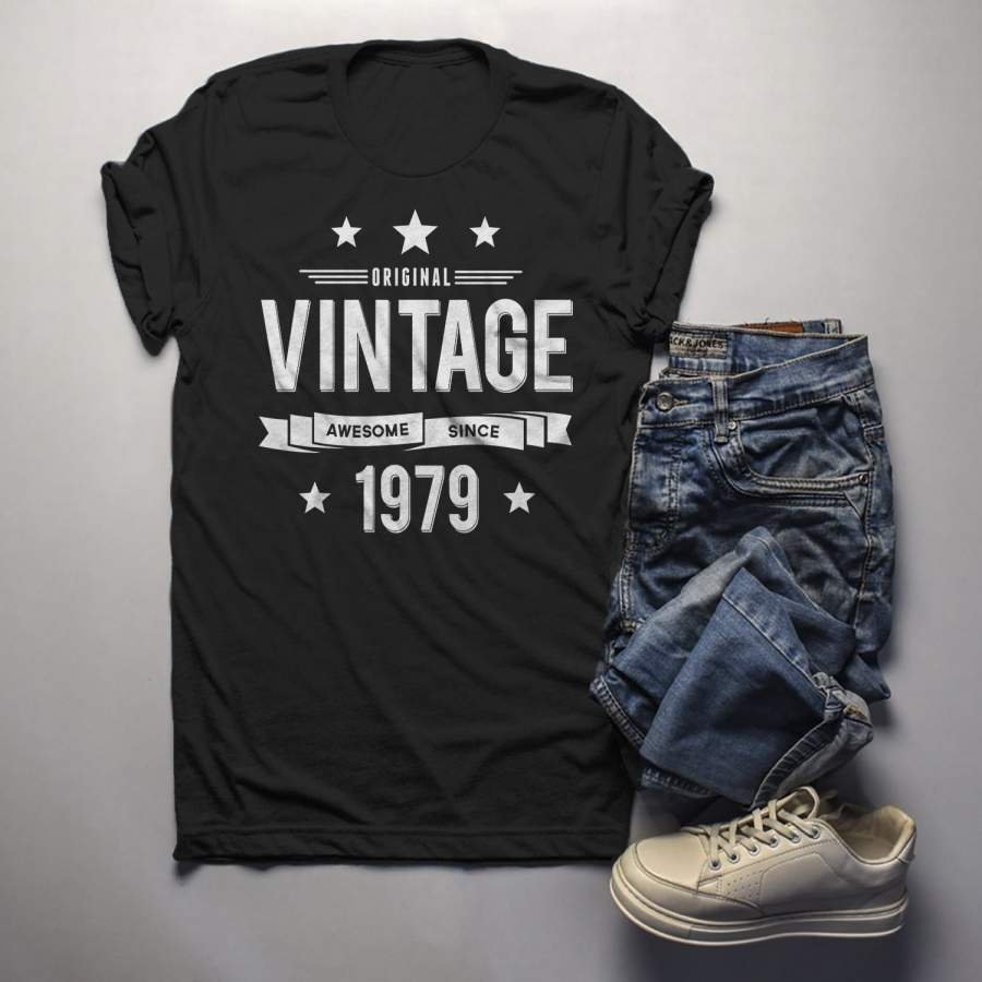 Men’s 40th Birthday T Shirt Original Vintage Shirt Awesome Since 1979 Gift Idea 40th Birthday Shirts Vintage Tee Vintage Shirt