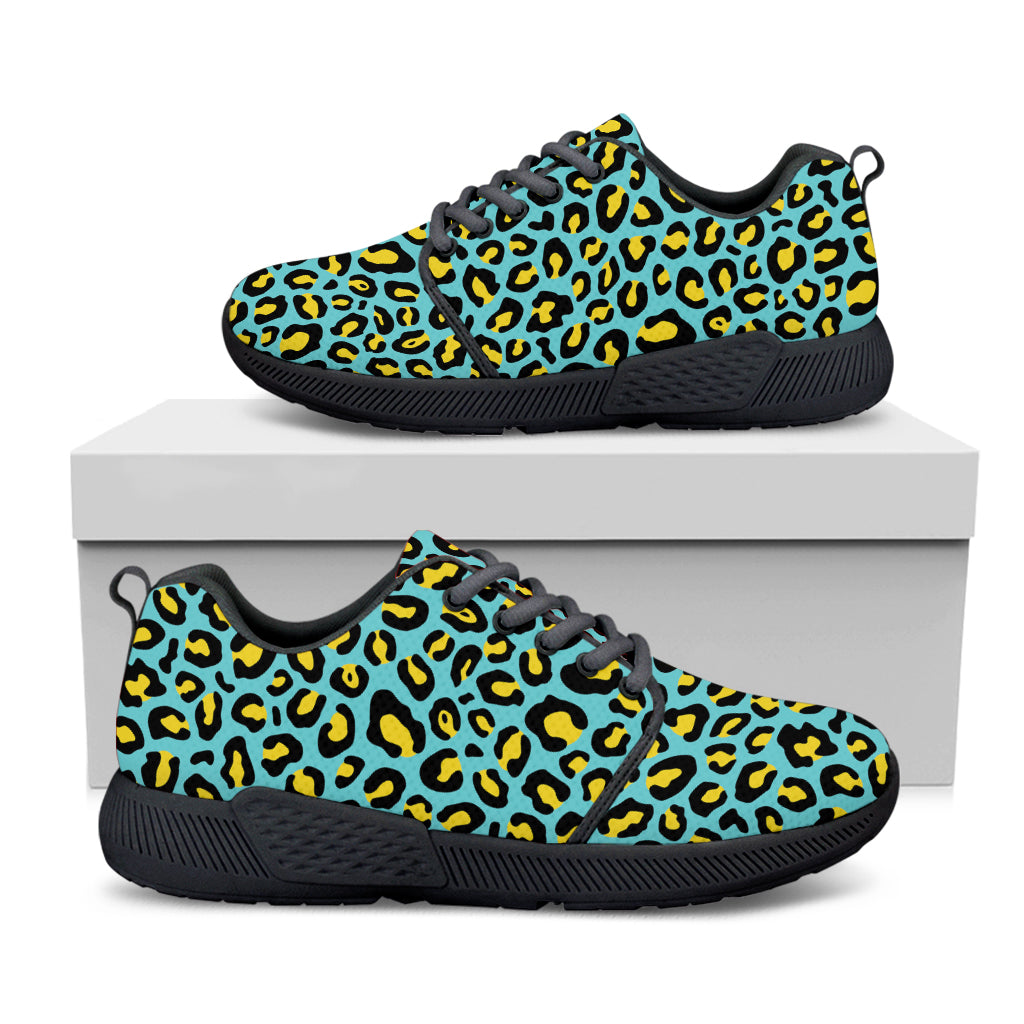 Teal And Yellow Leopard Pattern Print Black Athletic Shoes