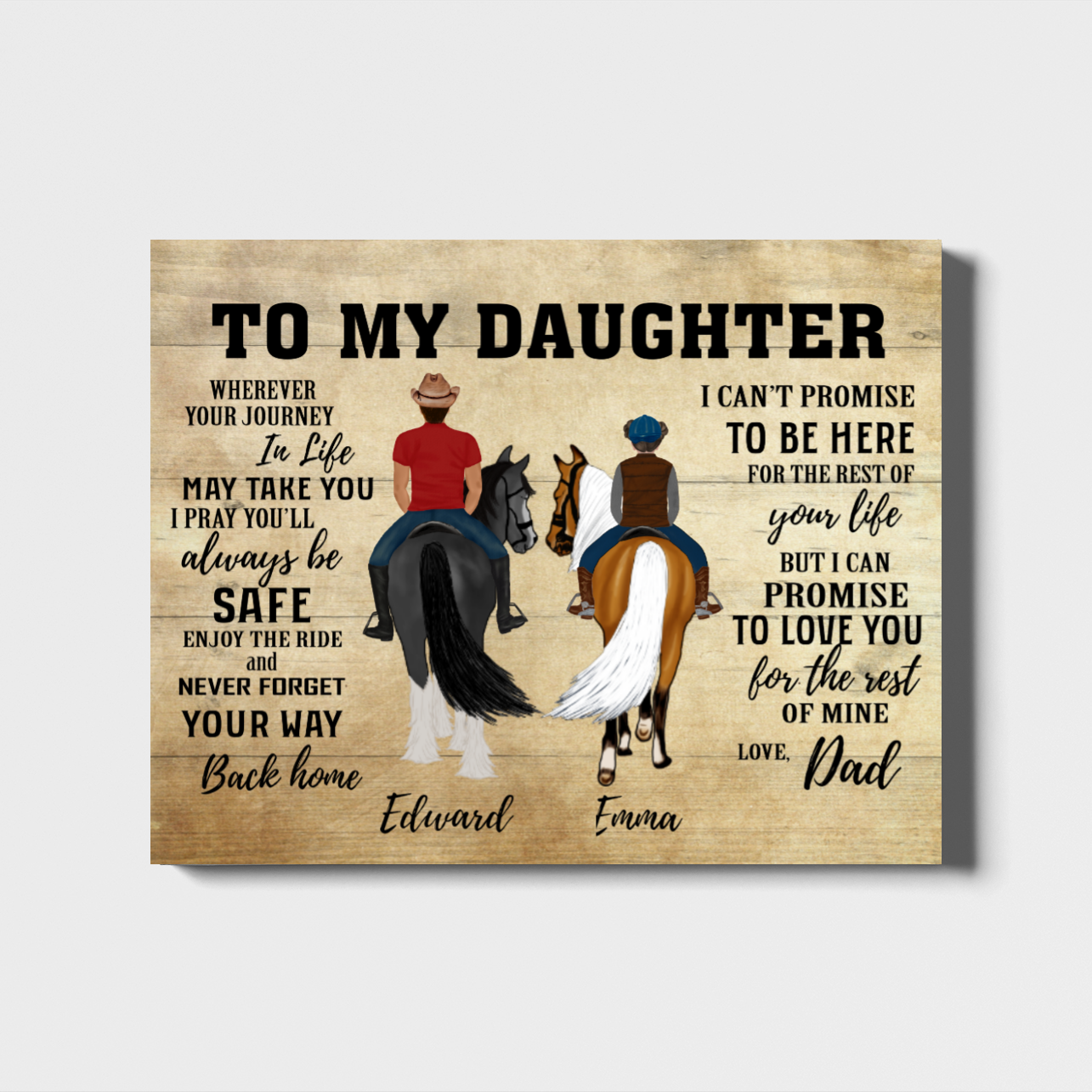 [Personalized Name] Riding Horse Father And Daughter Landscape Canvas Home Decor Gift, Best Idea For Fmily Gift Gift For Daughter