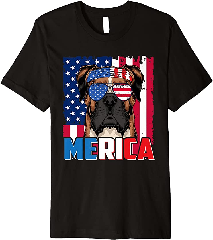 Boxer Dog Merica Flag 4th of July Dog American Puppy Premium T-Shirt