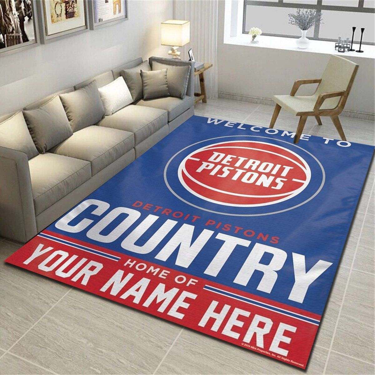 Detroit Pistons Personalized Area Rug, Living Room Bedroom Carpet, Customized Fan Cave Floor Mat