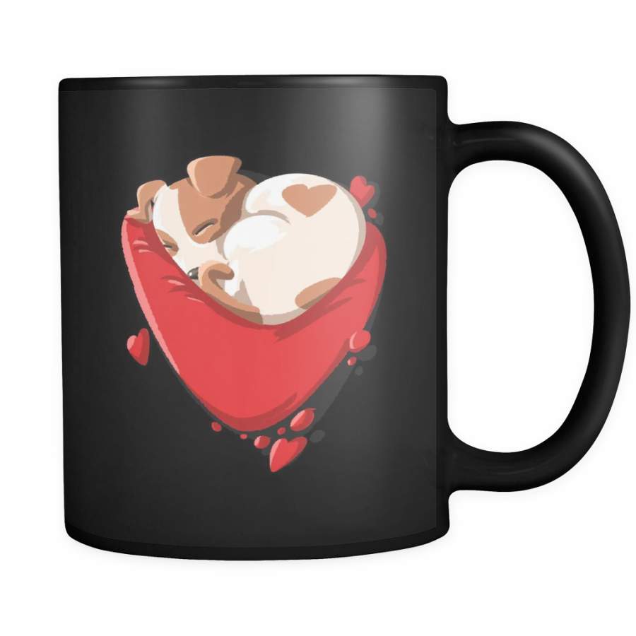 Valentines Day Mugs – Puppy Love Design on Black Ceramic Mug 11oz