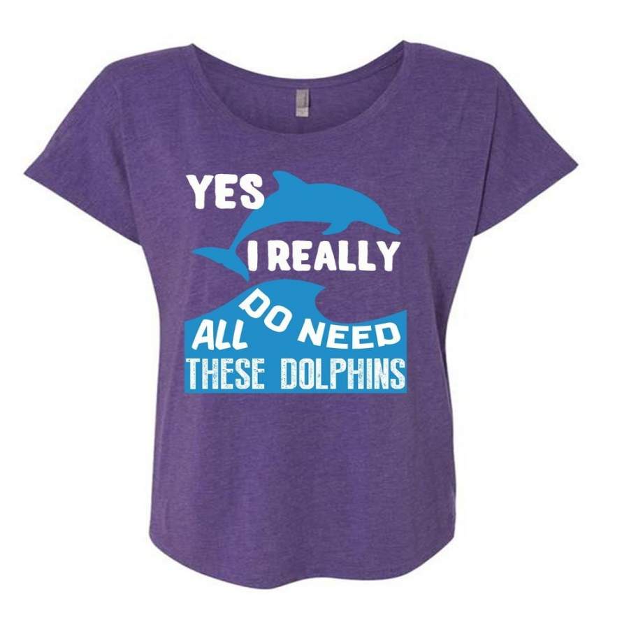 I Really Do Need All These Dolphins T Shirt, My Favorite Shirt (Ladies’ Triblend Dolman Sleeve)