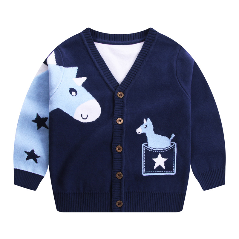 Autumn Winter Kids Cardigan Sweater Baby Boys Cartoon Pony Jacquard Thick V neck Knitted Sweaters Tops Children Clothing Jackets alx