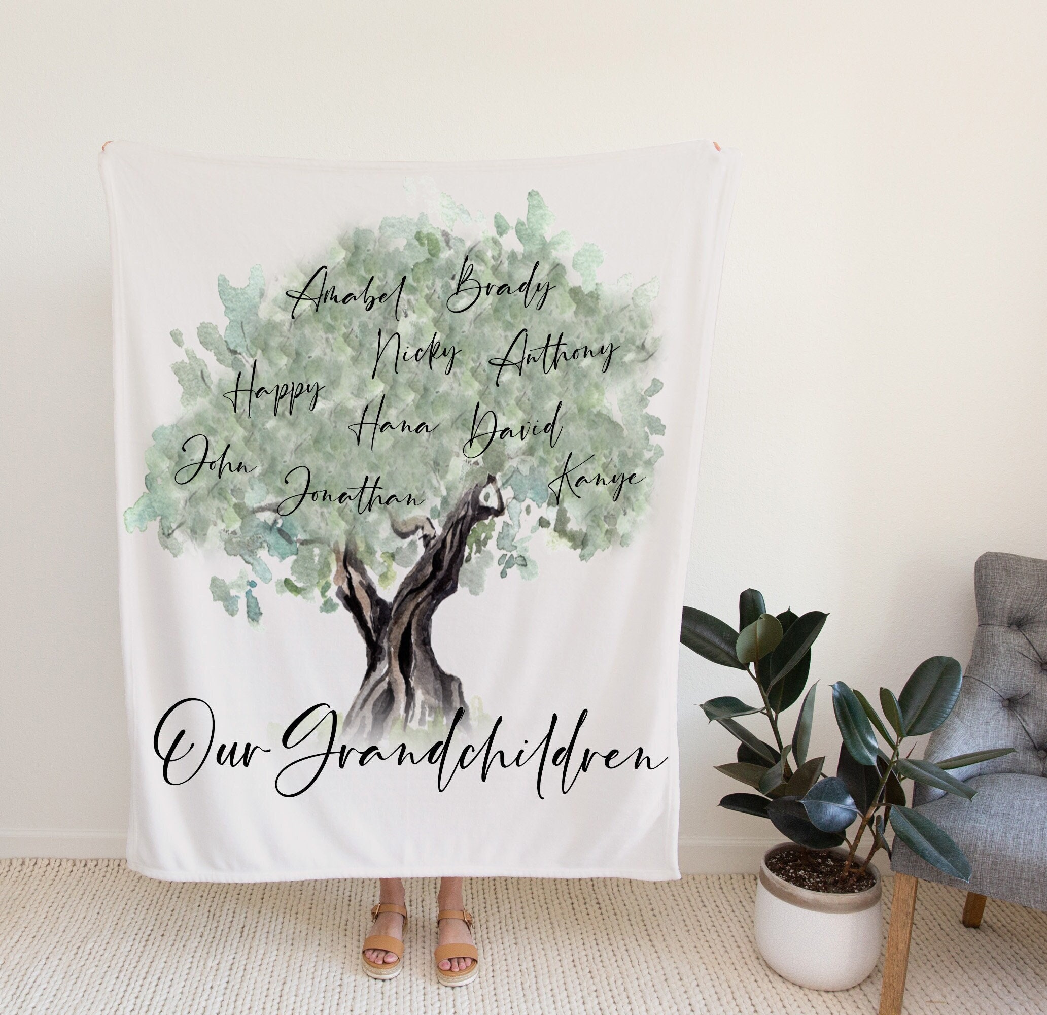 Personalized Family Tree Blanket, Custom Our Grandchildren Blanket, Gift From Kids To Grandparent, Mother’s Day Gift.