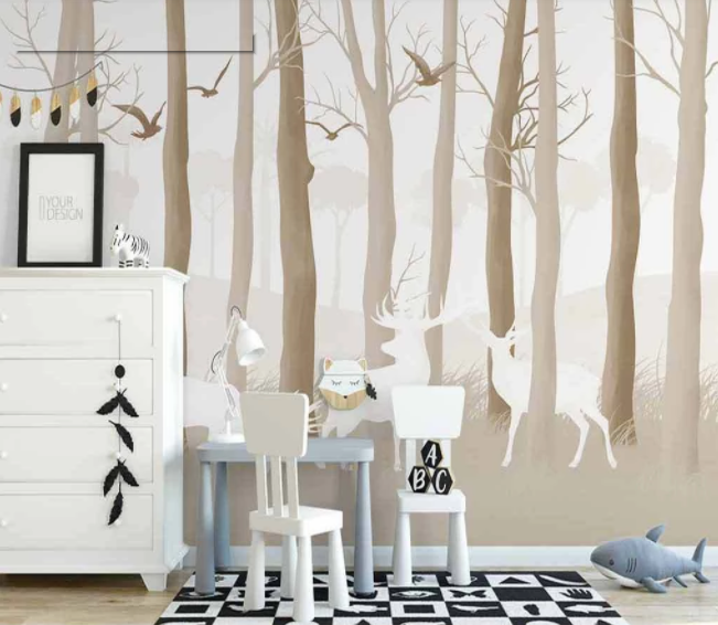 3D Hand Drawn Tree Branch Deer Animal Wall Mural Wallpaper Lxl 70