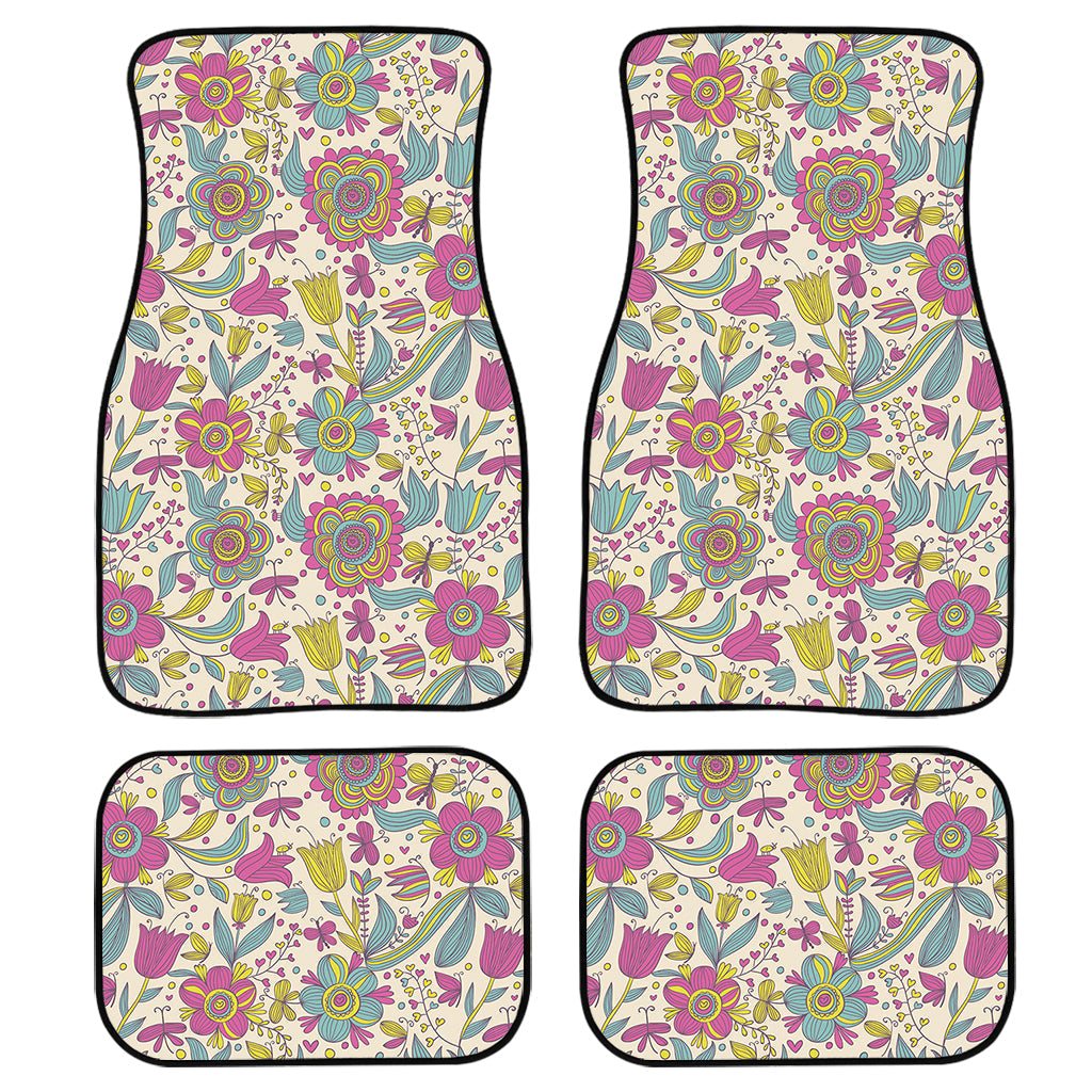 Vintage Girly Floral Print Front And Back Car Floor Mats, Front Car Mat