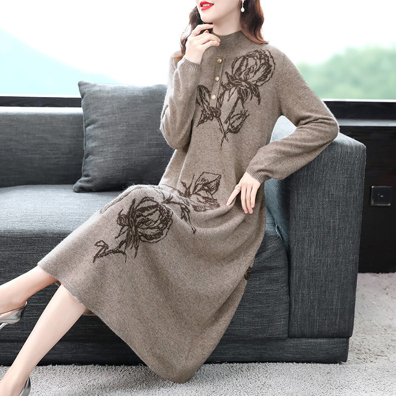 Women’s Dress Autumn Vintage Casual Floral Print Dress 5XL Bodycon Elegant Long Vestido Dresses for Women Vestidos De Mujer E687 alx