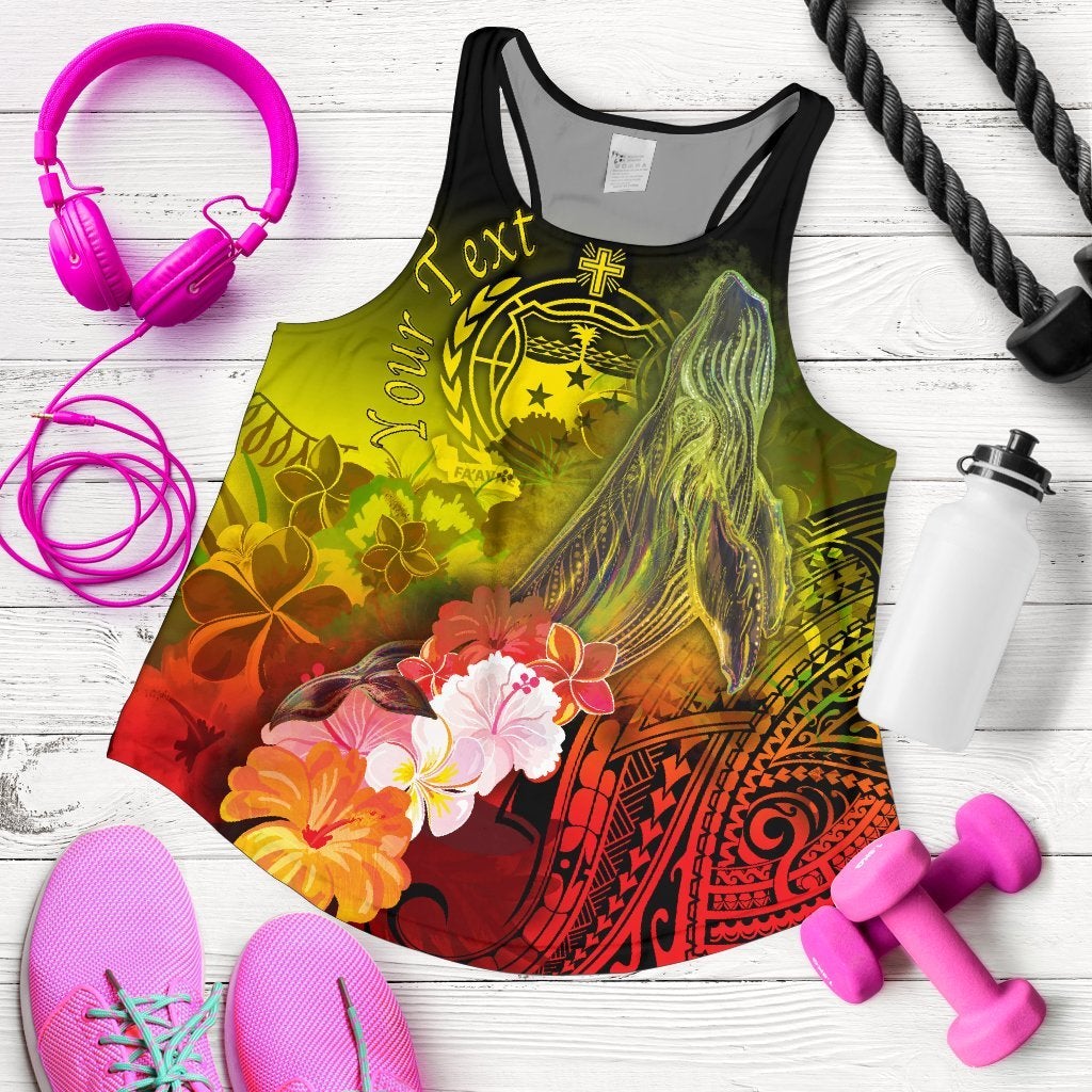 Custom Personalised Samoa Women’S Racerback Tank – Humpback Whale With Tropical Flowers Yellow